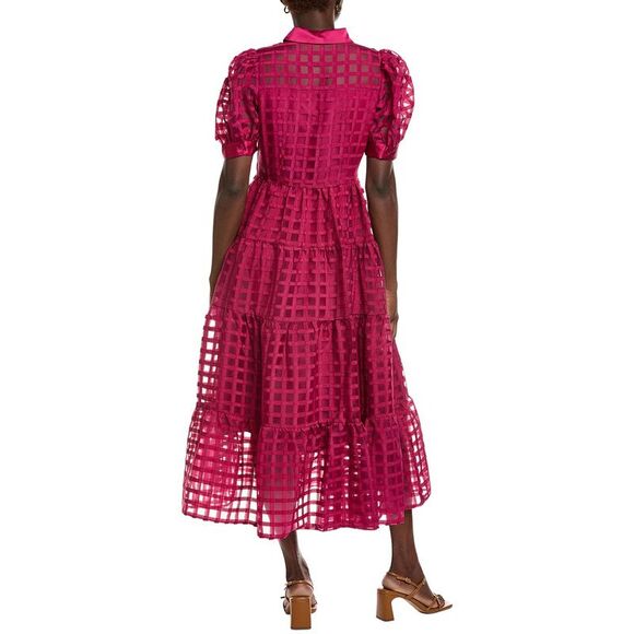 English Factory Womens  Gridded Organza Tiered Maxi Dress, Red - Picture 2 of 3
